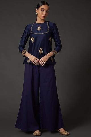 indigo blue embroidered tunic