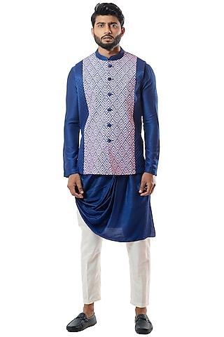 indigo digital printed nehru jacket