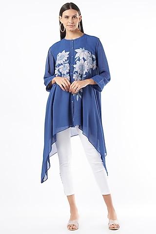 indigo embellished asymmetrical tunic