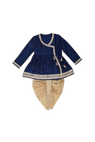 indigo-embroidered-angrakha-kurta-set-for-boys