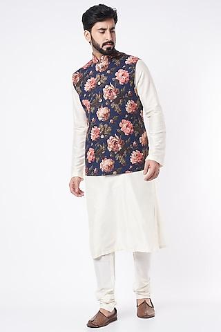 indigo floral printed bundi jacket
