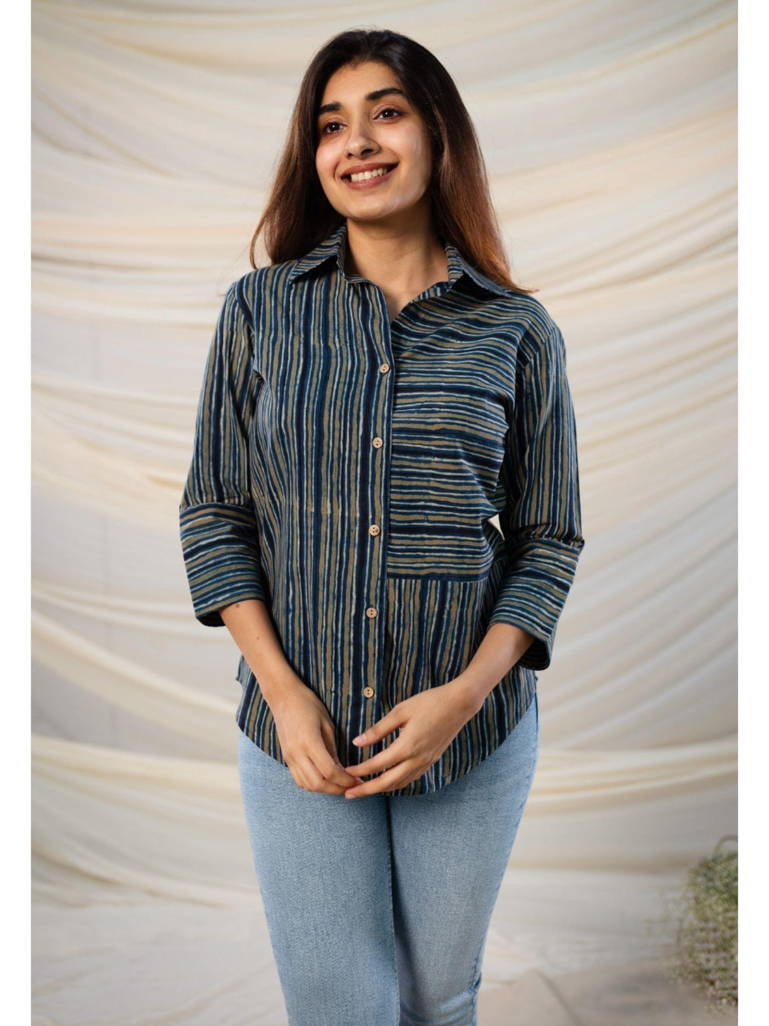 indigo ajrakh cotton shirt