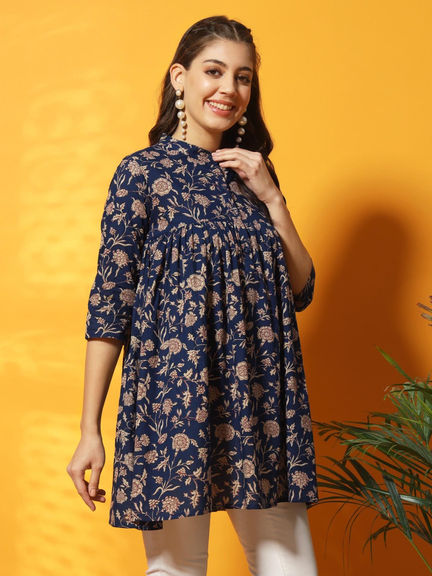 indigo and maroon floral bagru printed tunic