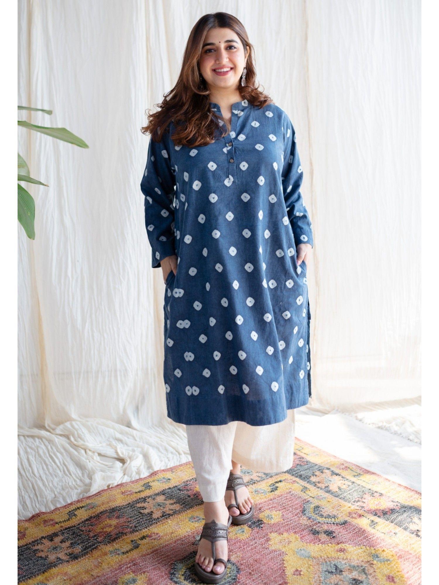 indigo bandhani cotton jhabba kali kurta