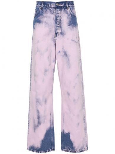 indigo blue/rose pink cotton trousers
