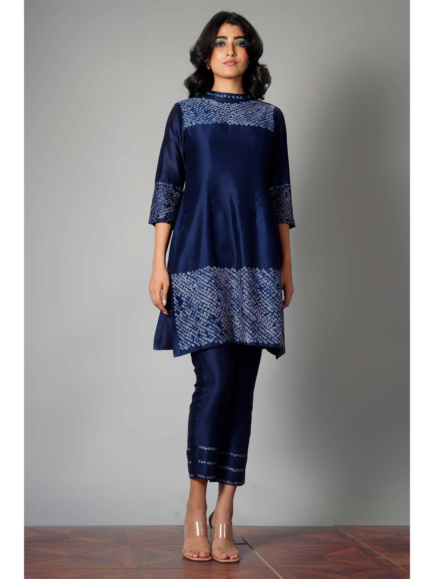 indigo blue bandhani kurta (set of 2)