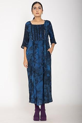 indigo blue cotton crepe dress