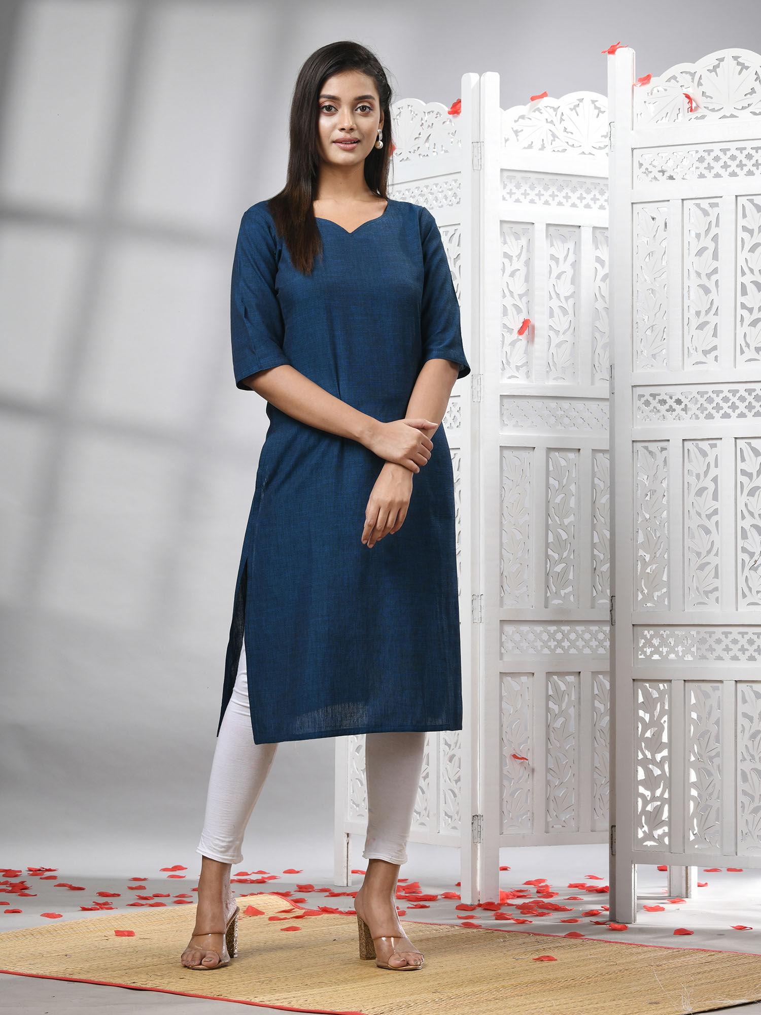 indigo blue cotton handwoven kurti