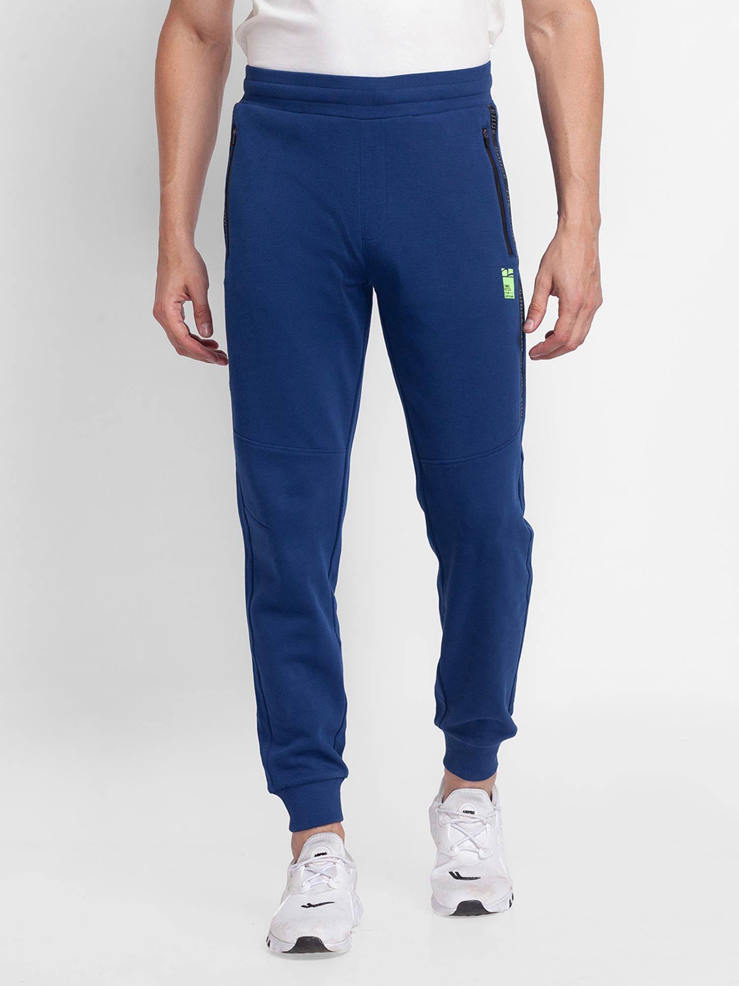 indigo blue cotton slim fit trackpants for men