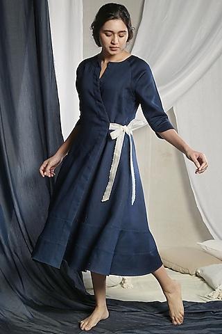 indigo blue dress with tie-up