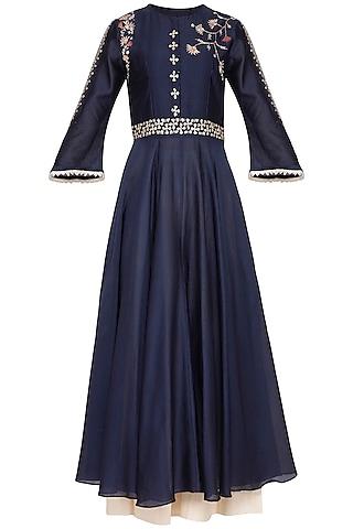 indigo blue embroidered anarkali set