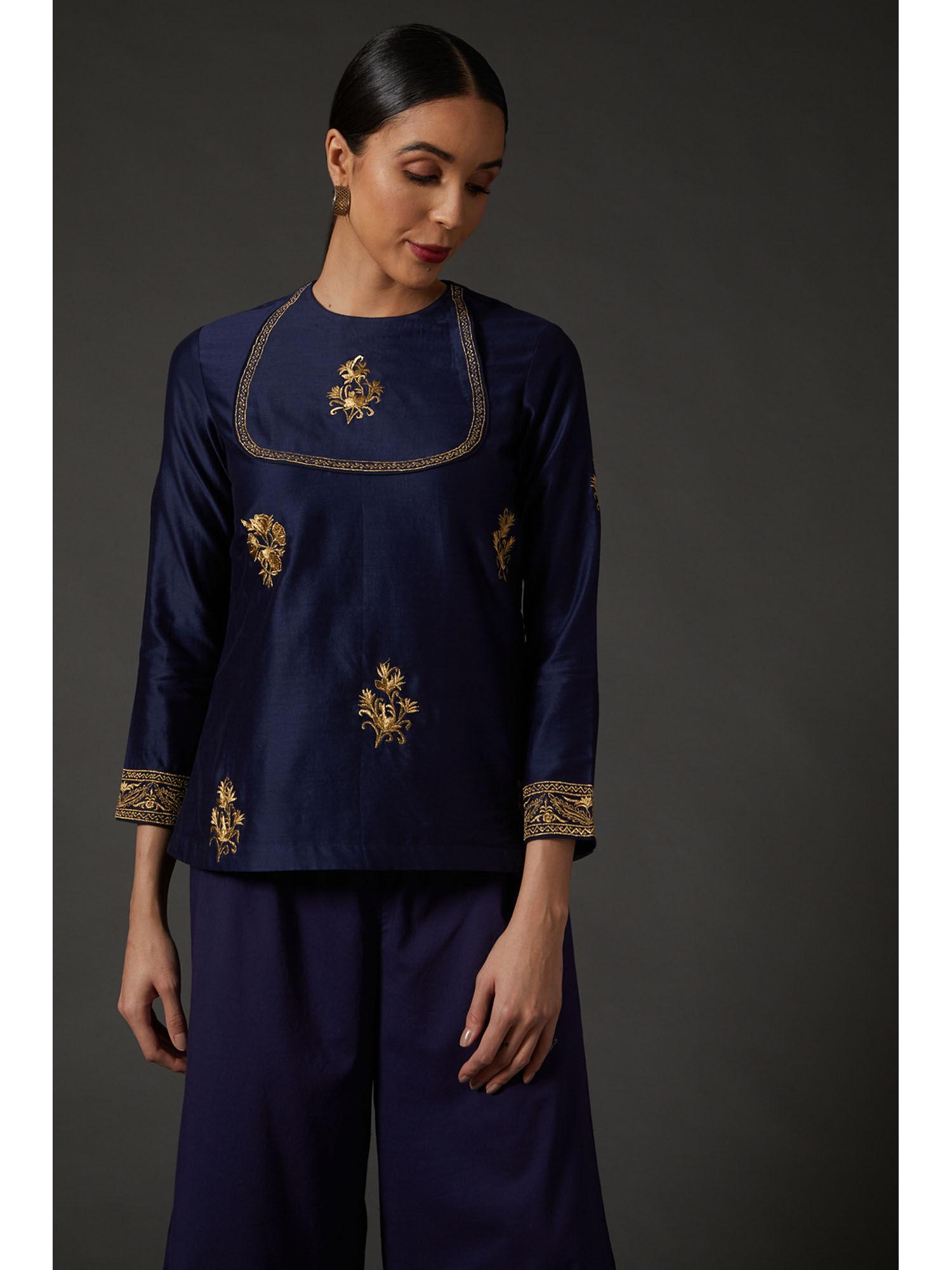 indigo blue embroidered tunic