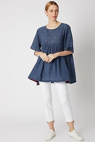 indigo blue fit & flared top