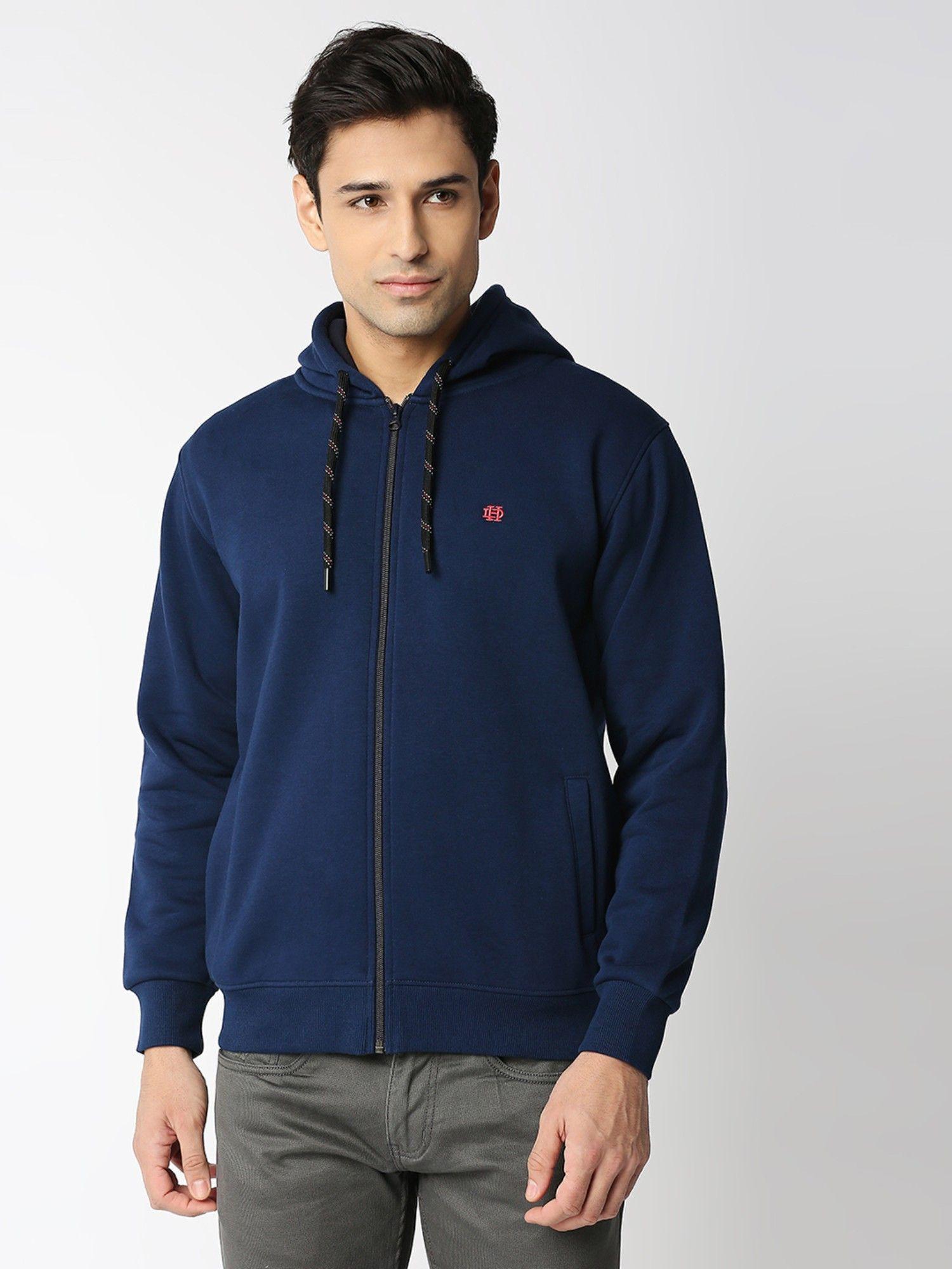 indigo blue fleece full-zip hoodie