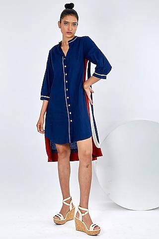 indigo blue handloom cotton high-low shirt dress