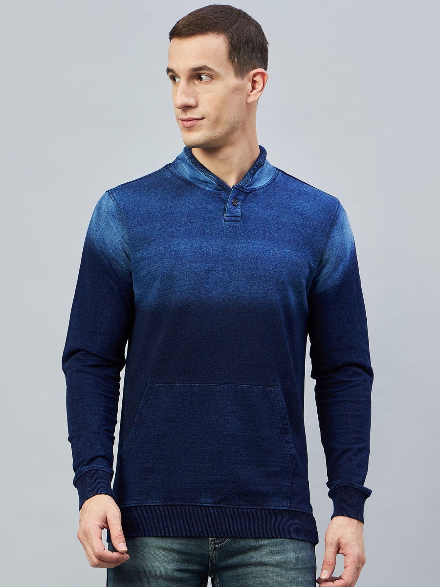 indigo blue high neck sweatshirt