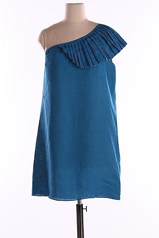 indigo blue one shoulder dress