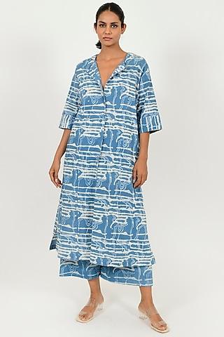 indigo blue organic cotton printed dress