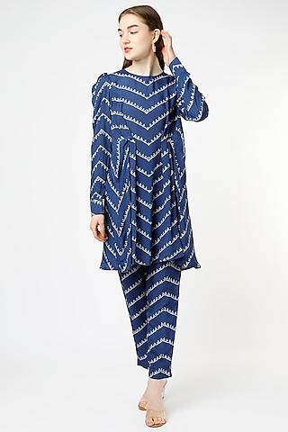 indigo blue printed kurta set