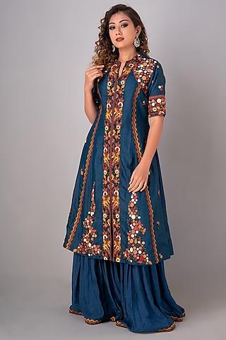 indigo blue silk gharara set