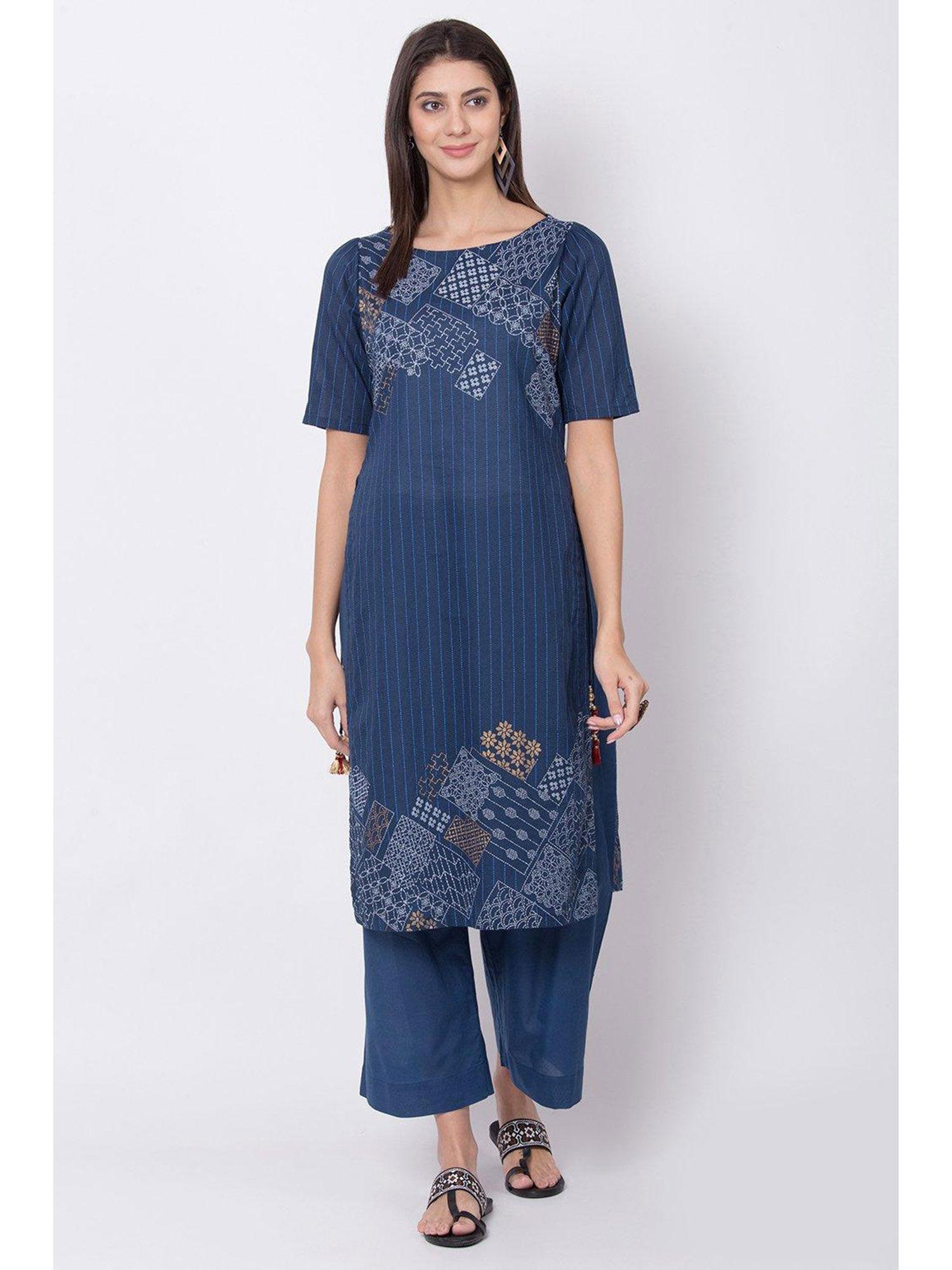 indigo blue straight kurta