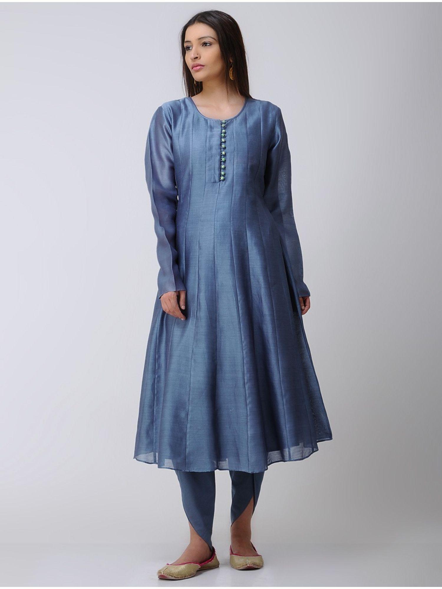 indigo chanderi anarkali