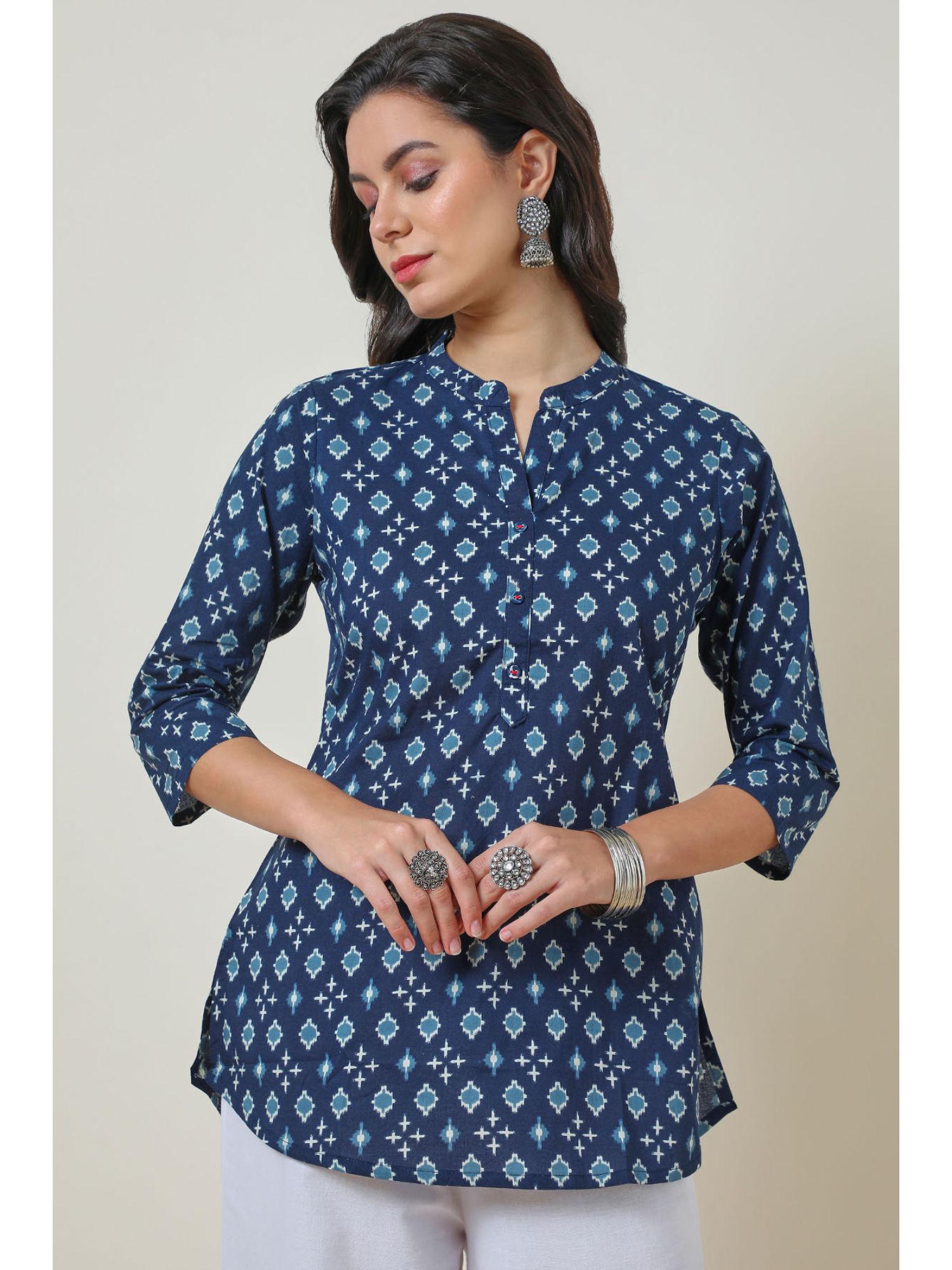 indigo cotton abstract print tunic