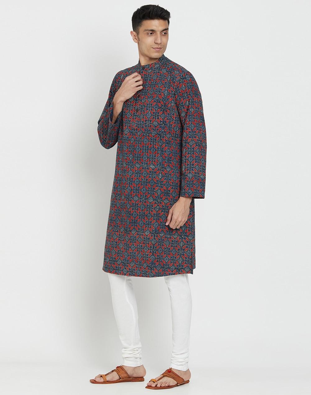 indigo cotton batik printed long kurta