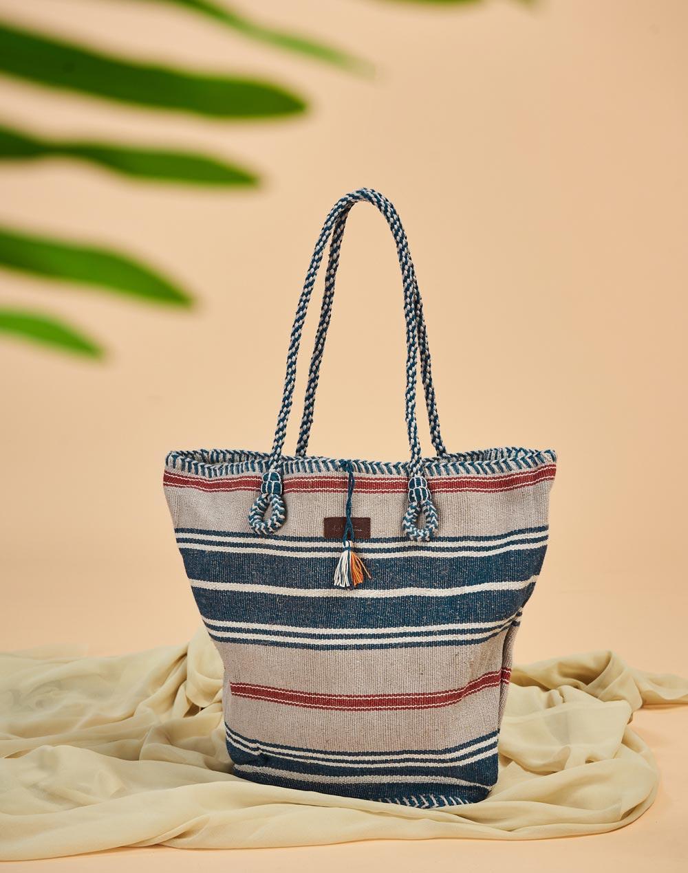 indigo cotton blend tote bag