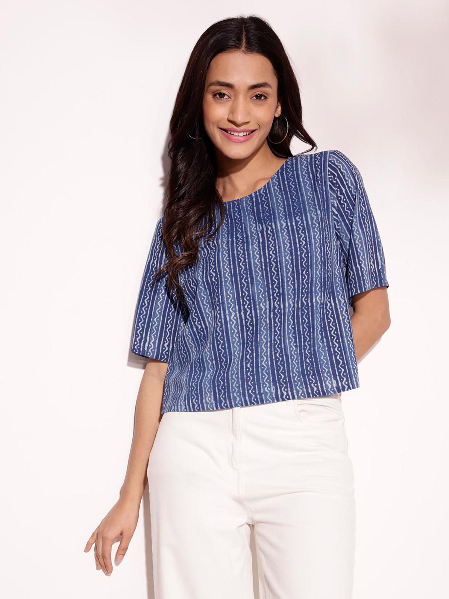 indigo cotton dabu printed regular top