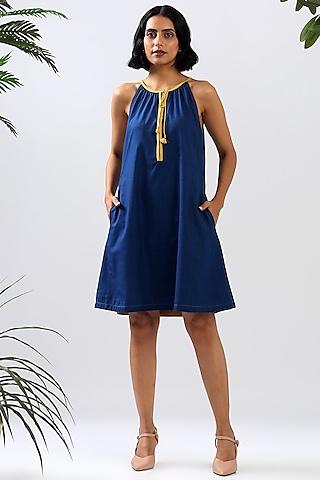 indigo cotton mini dress