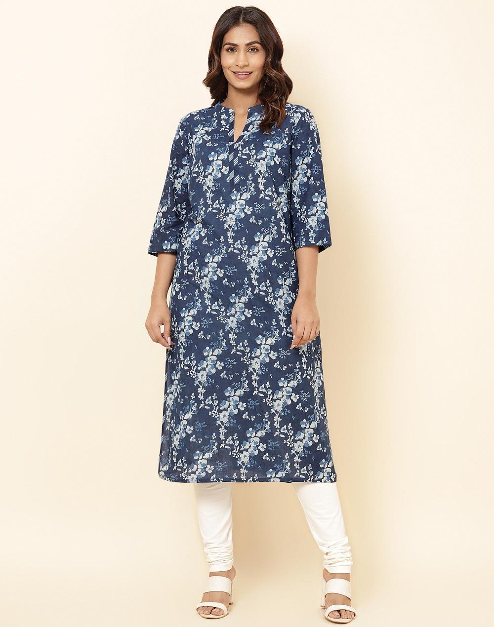 indigo cotton printed long kurta