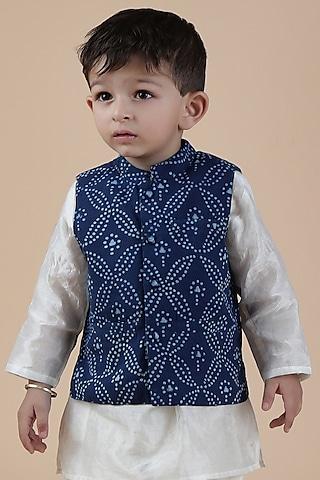 indigo cotton printed nehru jacket for boys