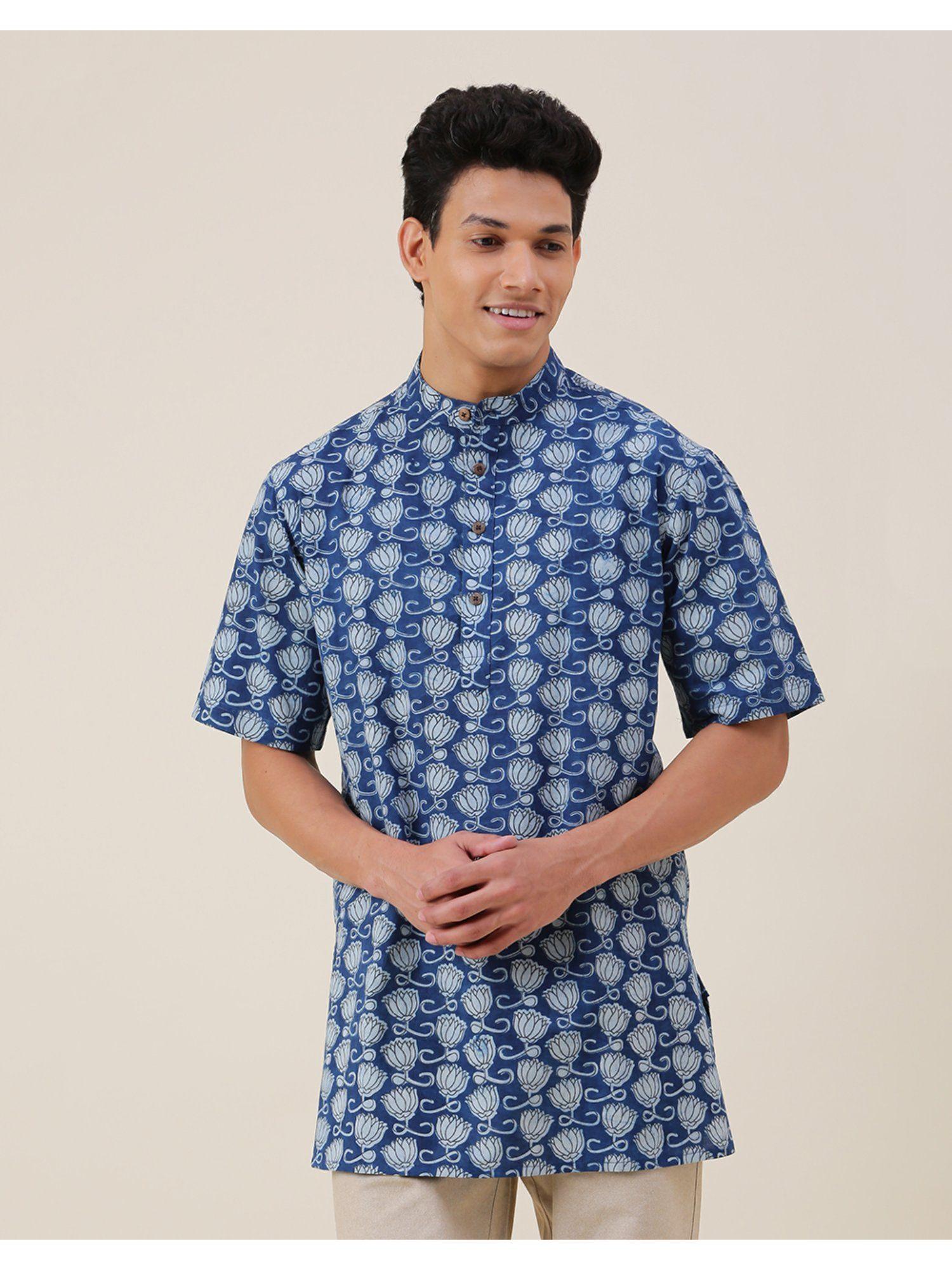 indigo cotton printed short kurta