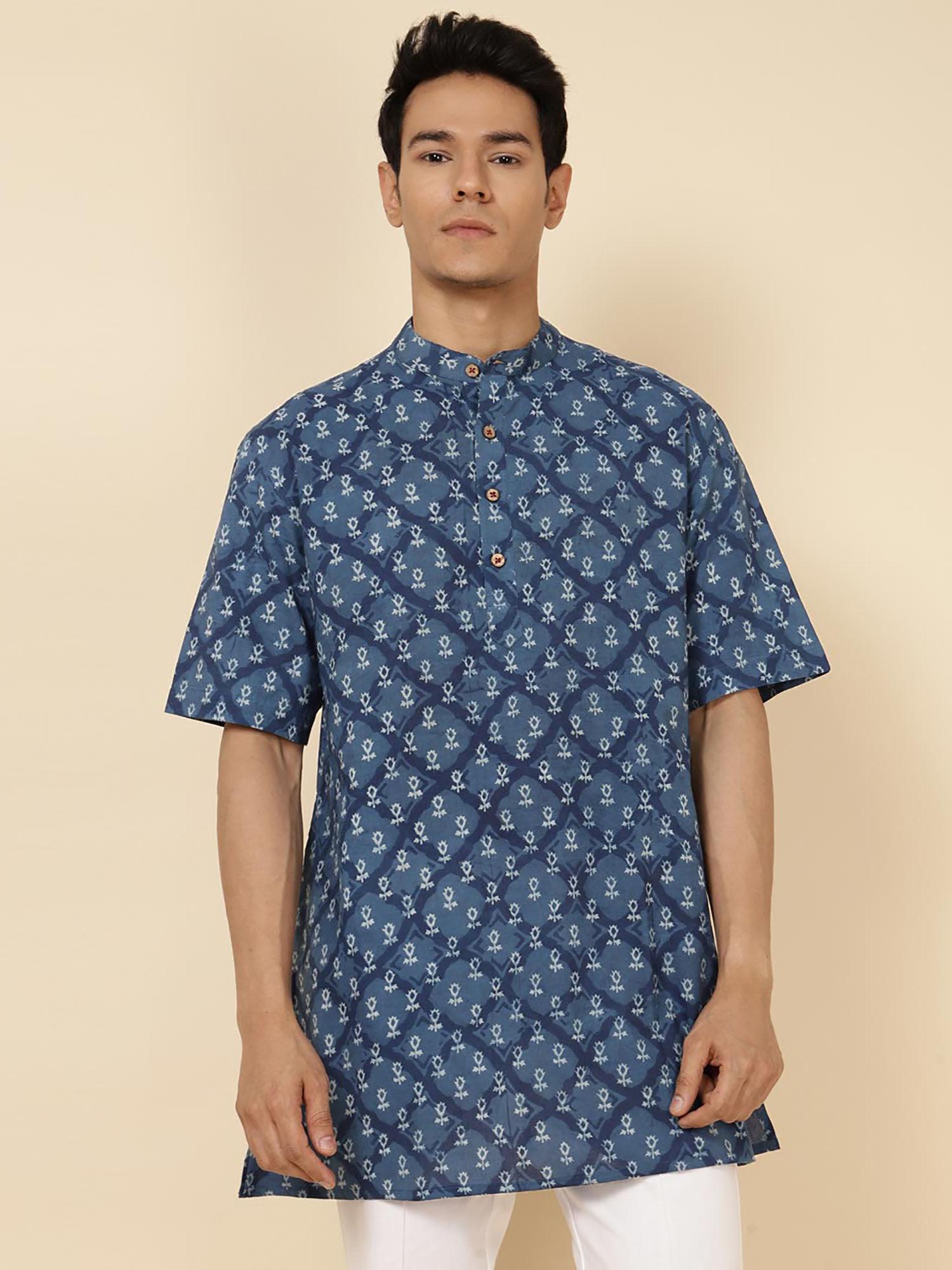 indigo cotton printed short kurta