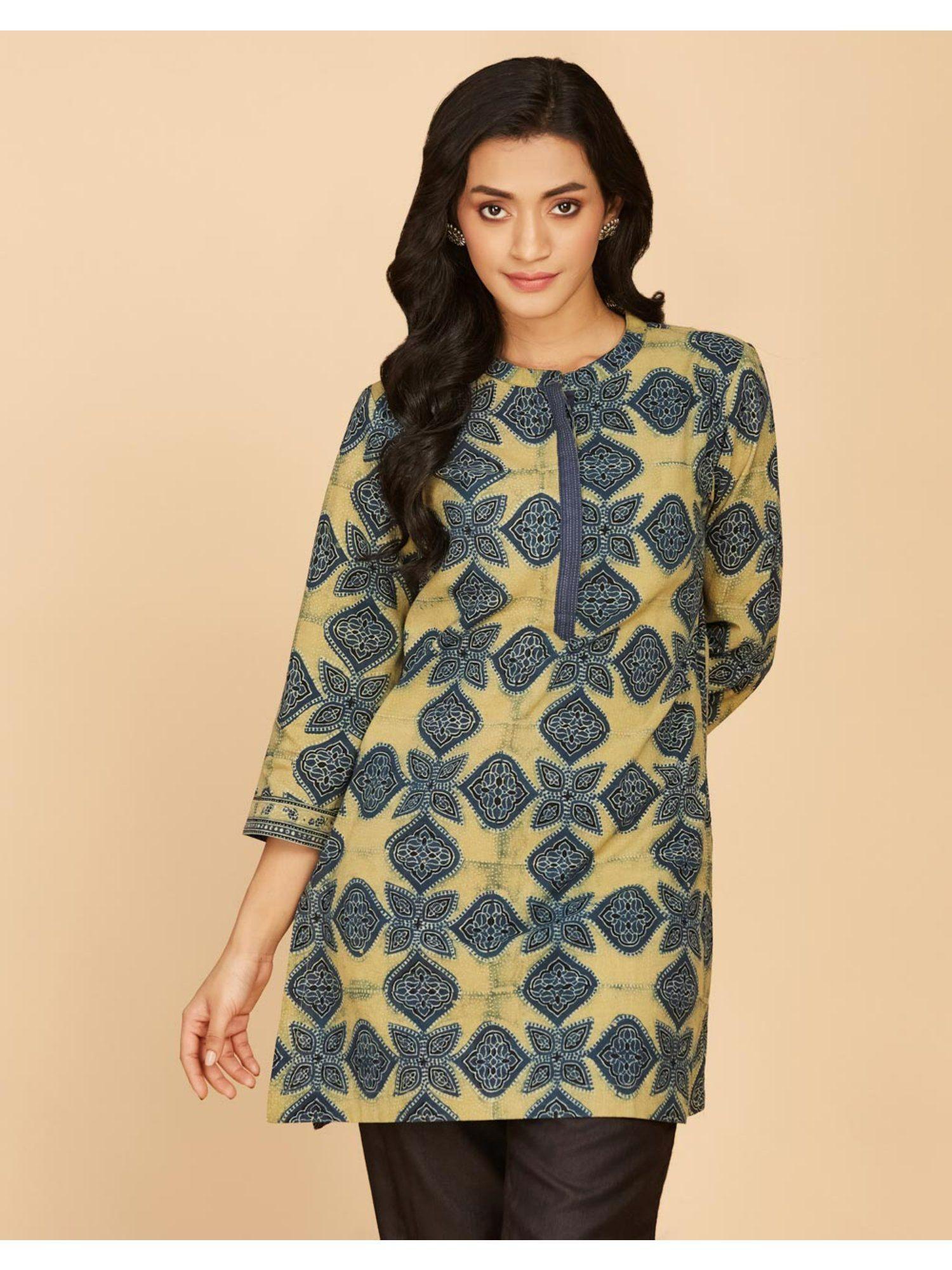 indigo cotton printed short kurta