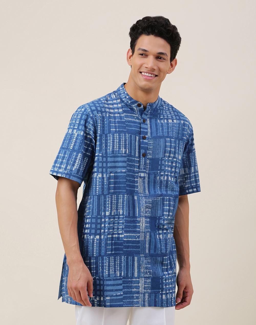 indigo cotton printed short kurta