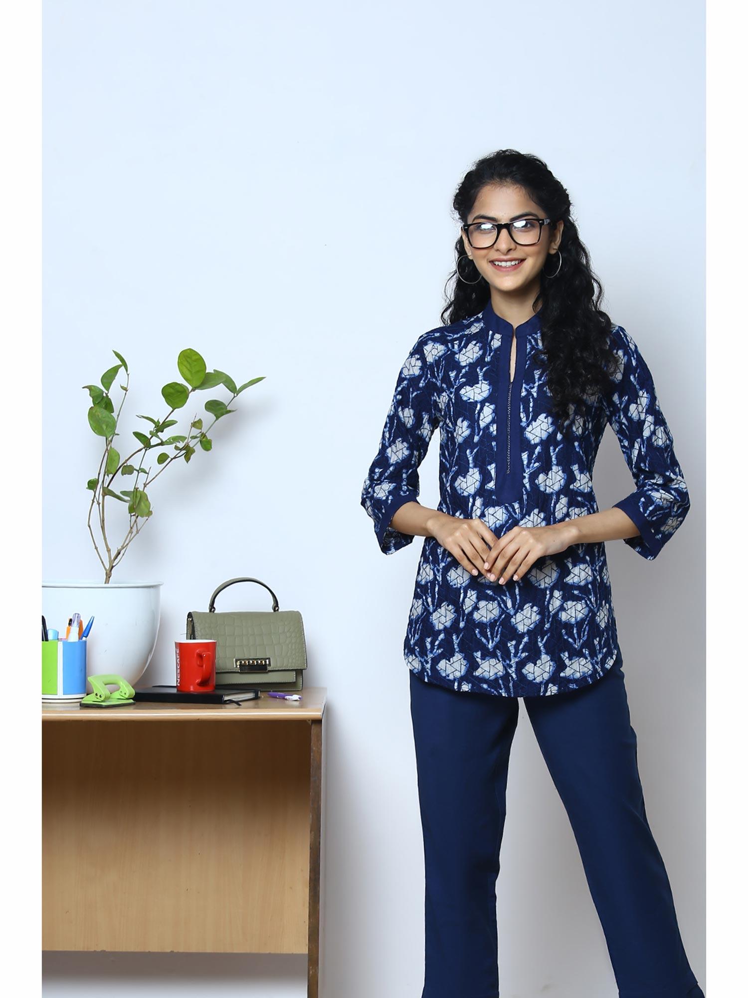 indigo cotton shirt kurta