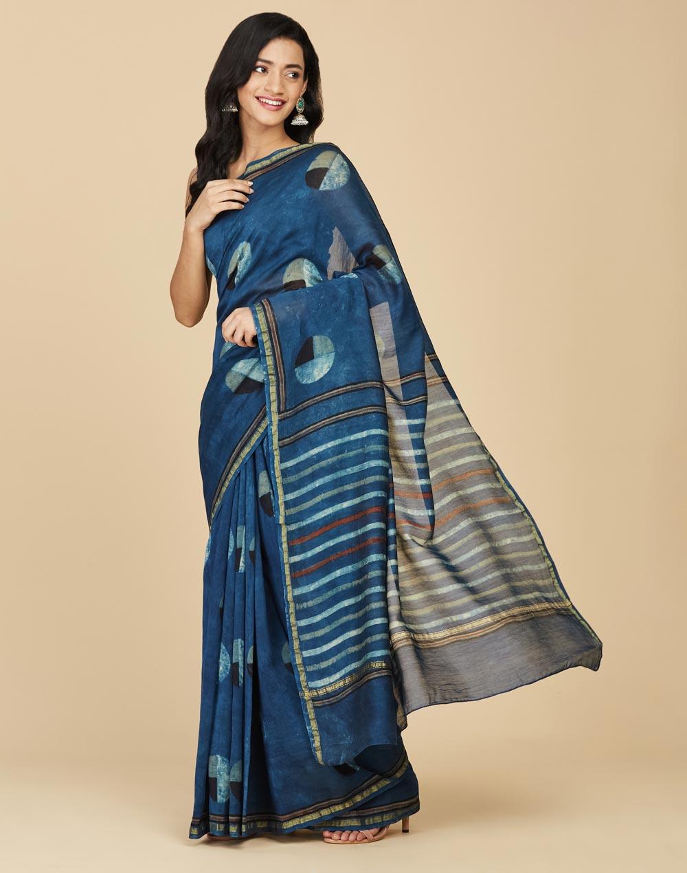 indigo cotton silk dabu sari