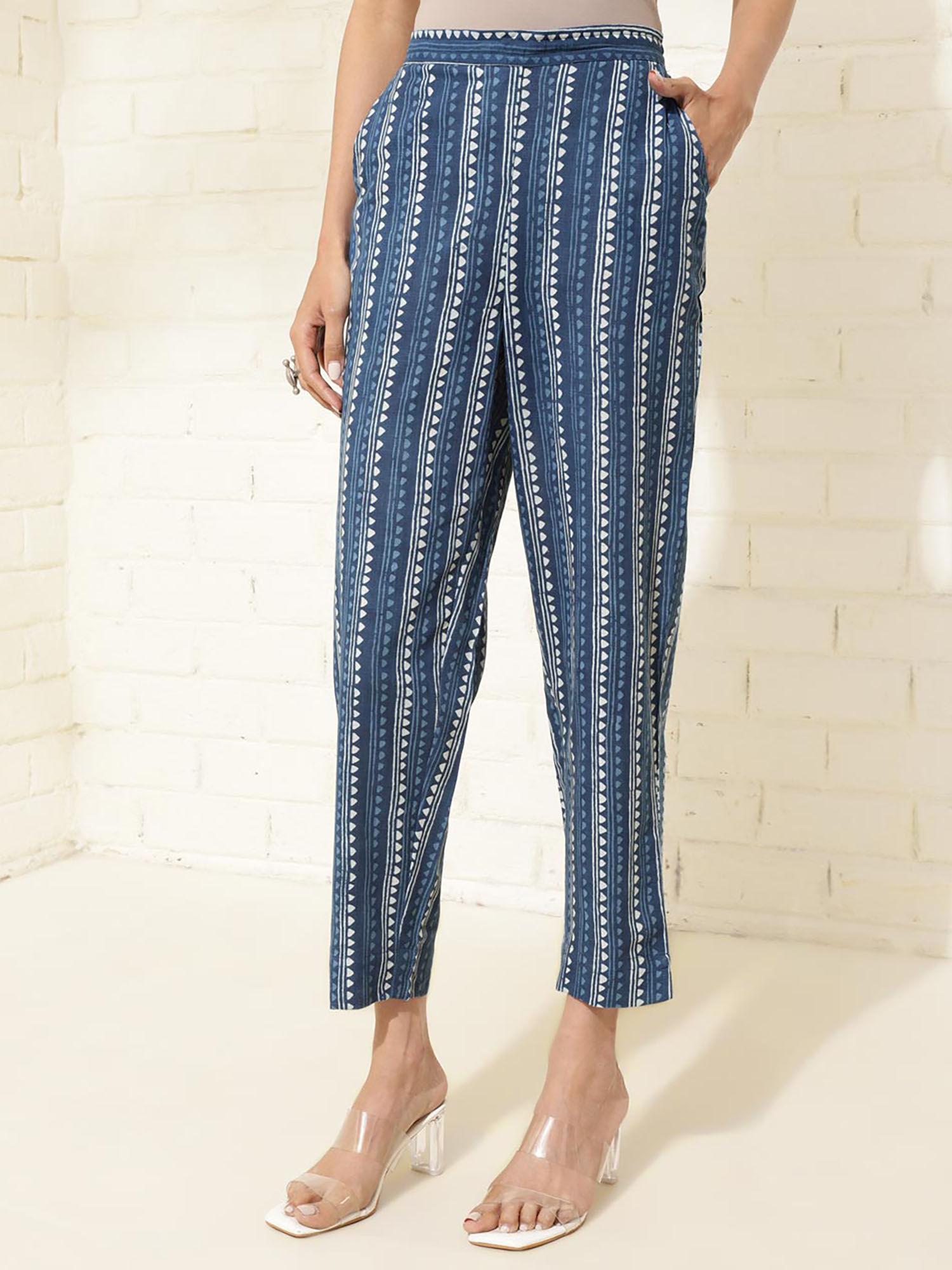 indigo cotton straight casual pant