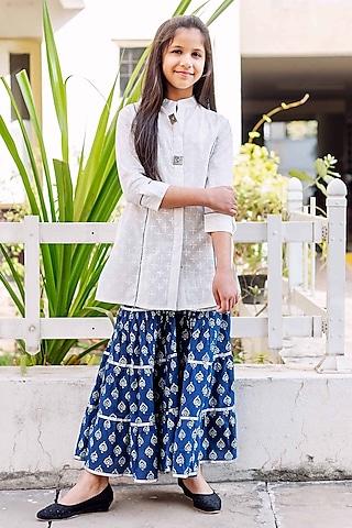 indigo cotton tiered sharara set for girls