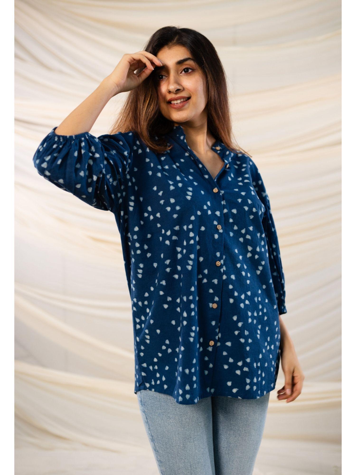 indigo dabu cotton top