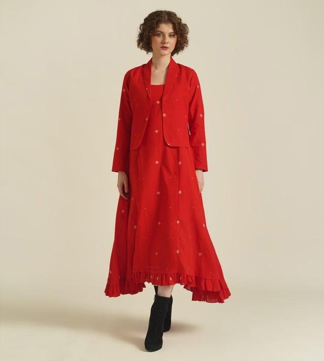 indigo dreams red royale x dress with jacket