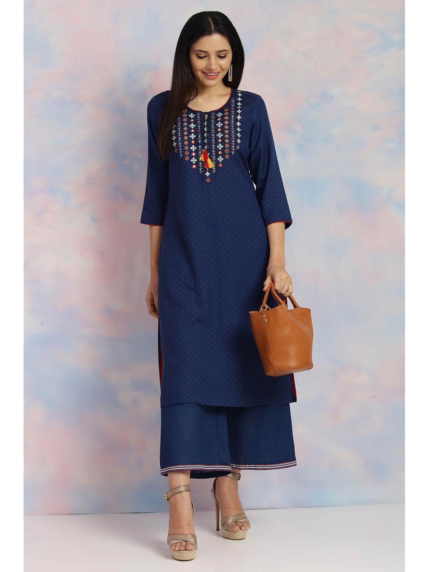 indigo embellished kurta