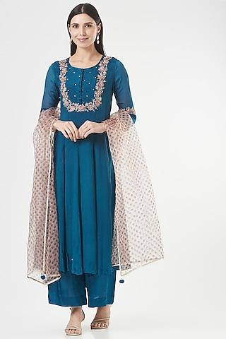 indigo embroidered anarkali set