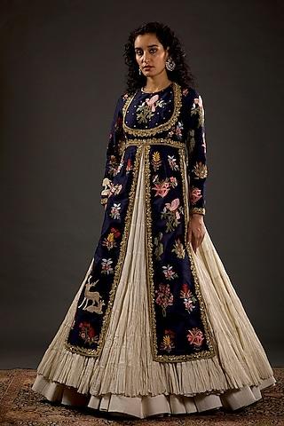 indigo embroidered anarkali set