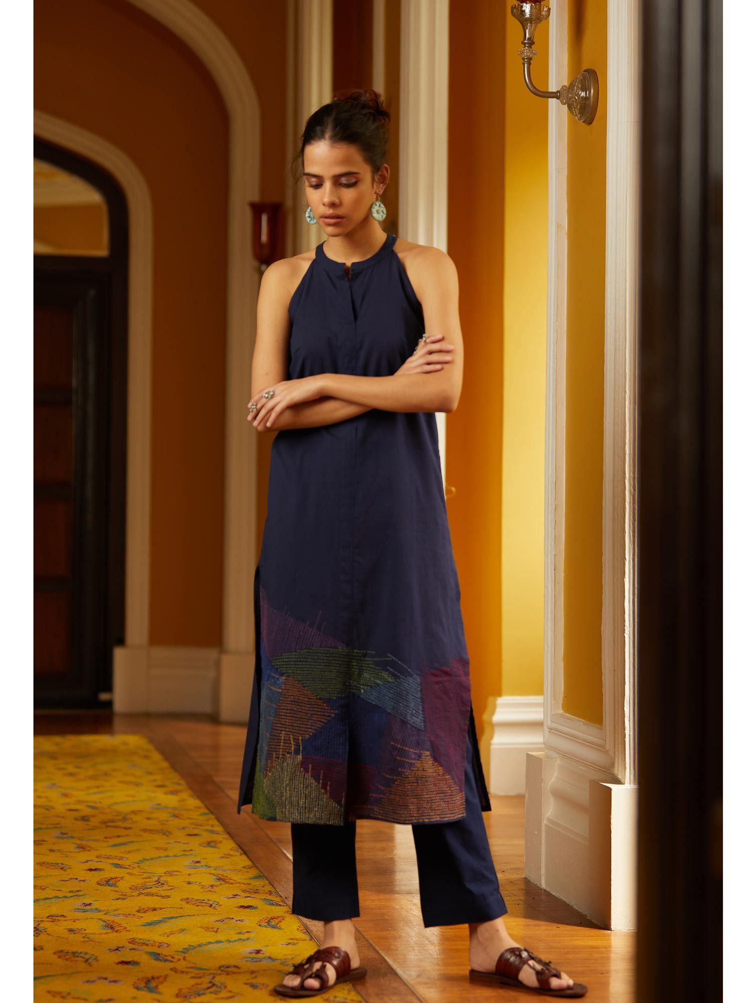 indigo embroidered kurta