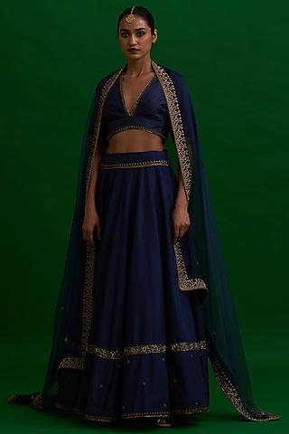 indigo embroidered lehenga set