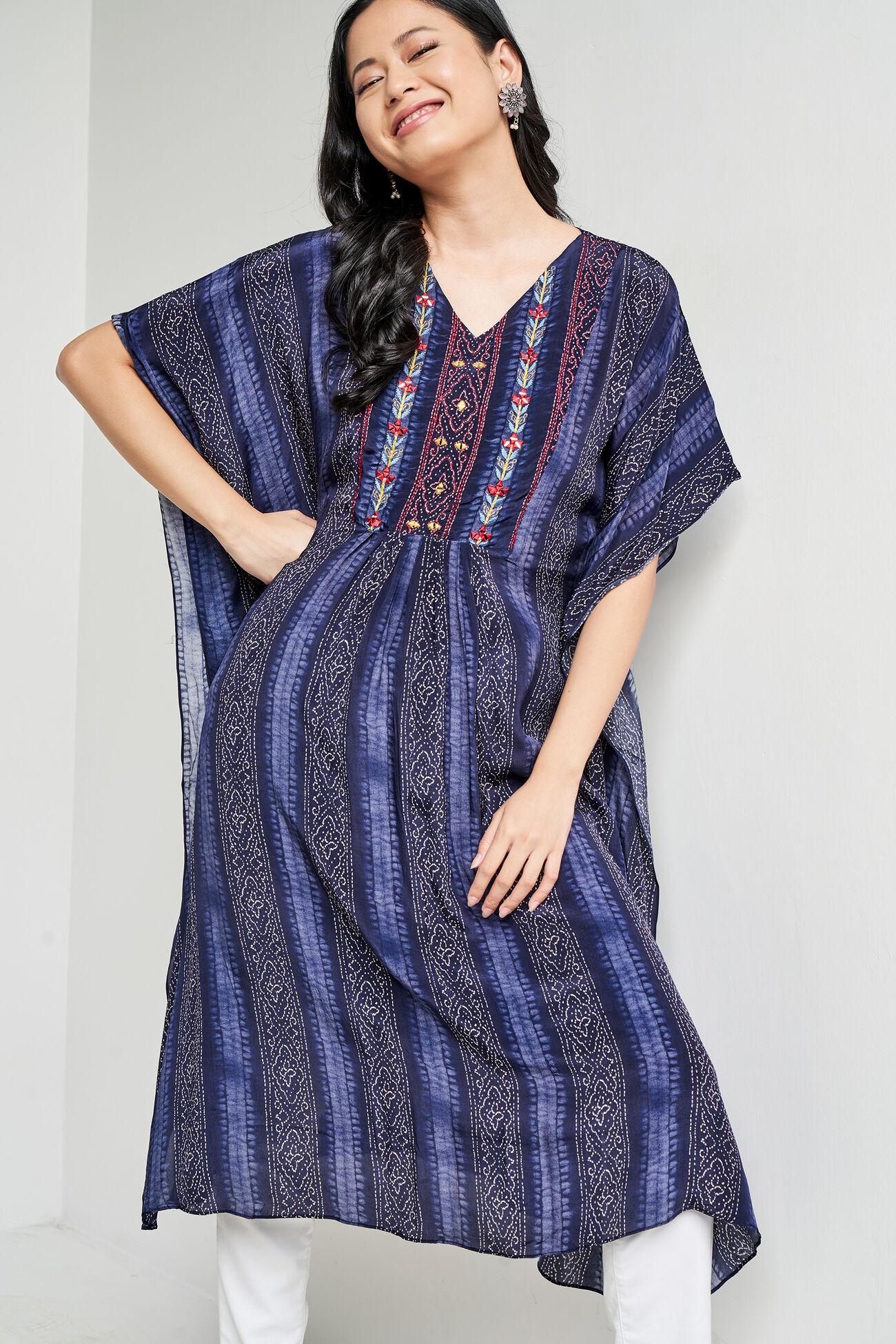 indigo ethnic motifs curved kurta