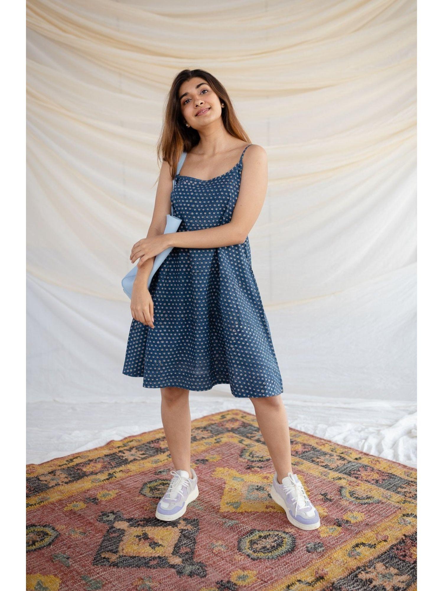 indigo fadat spaghetti short dress